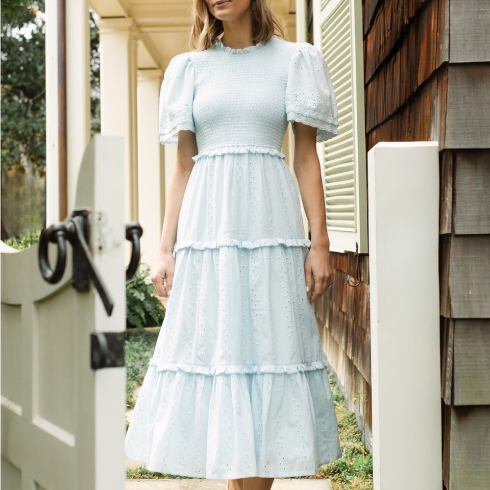 BAYBALA Light Blue Eyelet Midi Dress